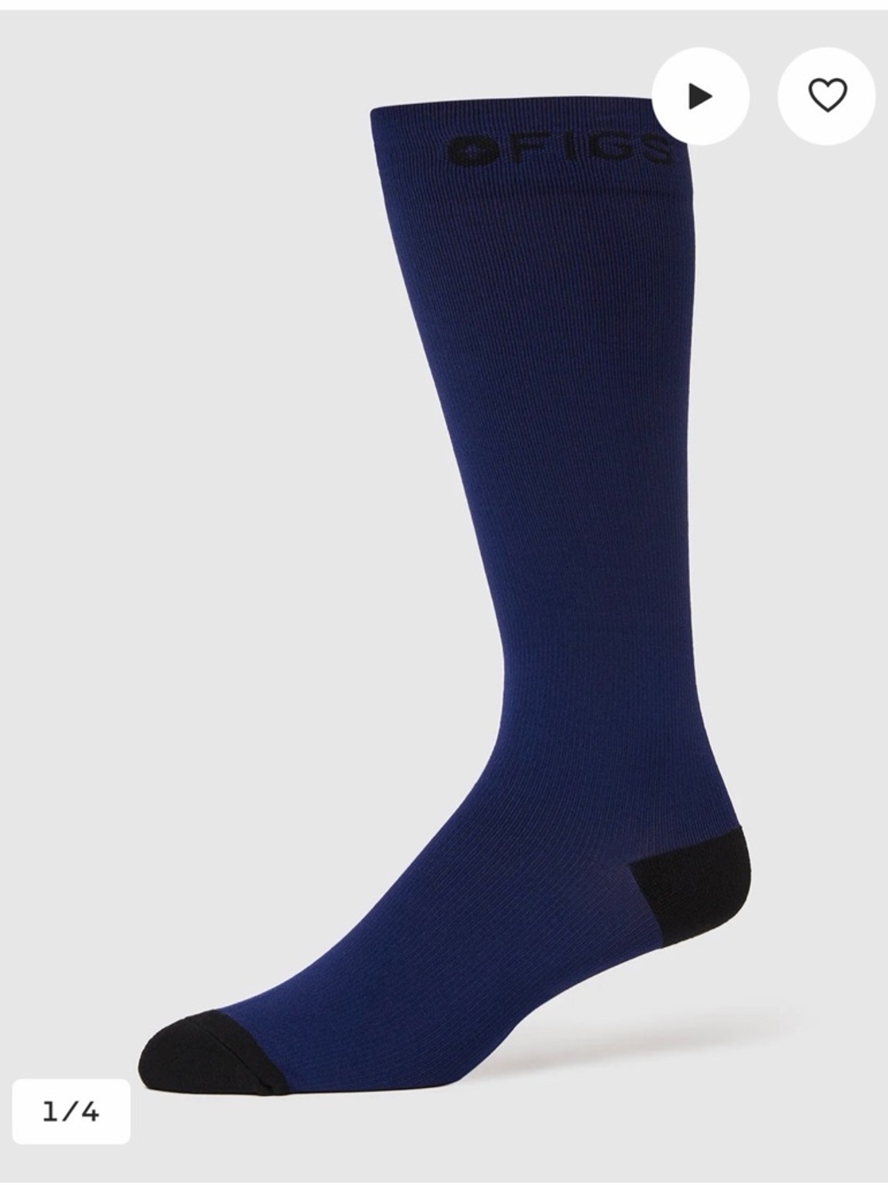 1 Pair FIGS Compression Blue Plain Socks Size Large